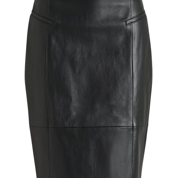 HUGO BOSS Leather Pencil Skirt 6 SELRITA Black Slim Fit Knee Length Classy Edgy - Picture 11 of 14